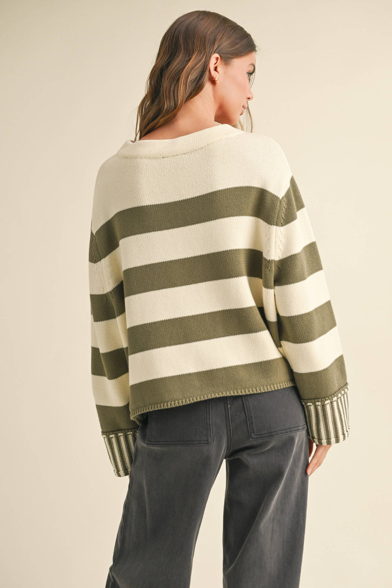 Silicy Black & White Striped Sweater Top