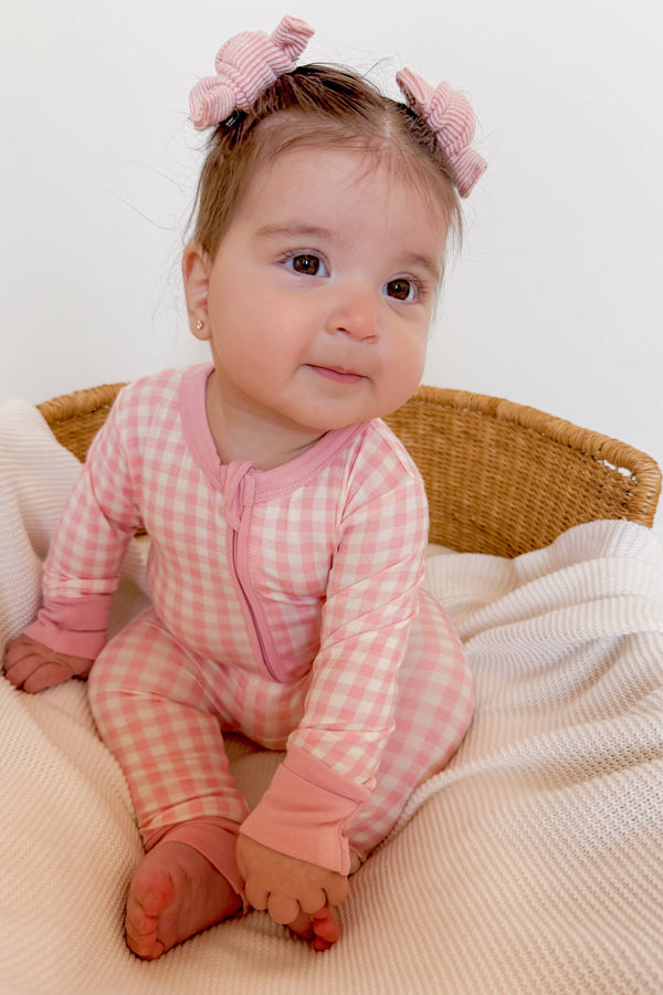2-Way Convertible Zip Romper, Pink Gingham