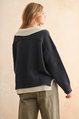 Color Combo V-Neck Sweater
