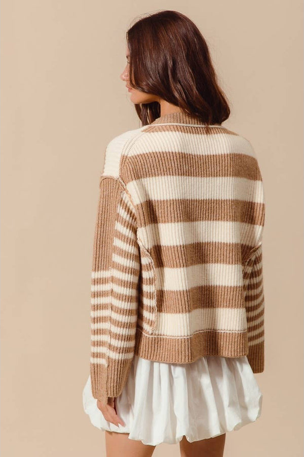 Multi Stripe Button Front Sweater Cardigan