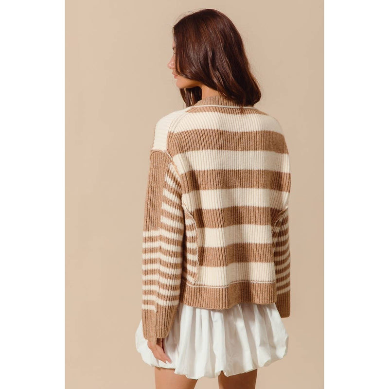 Multi Stripe Button Front Sweater Cardigan