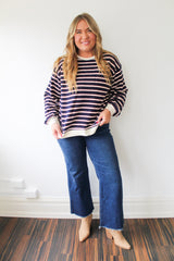 Cotton Striped Crew Neck Long Sleeve Sweatshirt