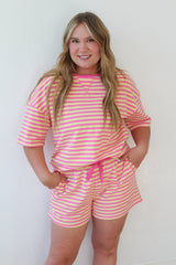 Stripe Contrast Trim Boxy Terry Shorts