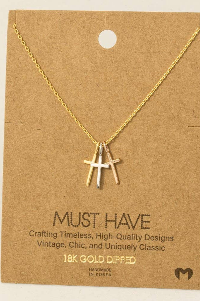 Triple Cross Pendant Necklace