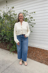 Button Front Crochet Knit Scallope Cardigan