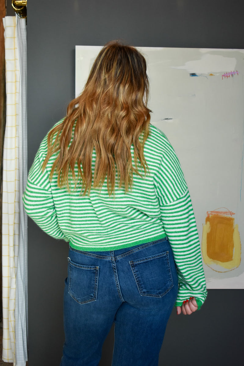 Piper Cardigan - Green Mini Striped