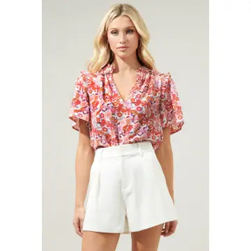 Huckleberry Floral Mei Split Neck Poplin Top