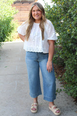 Eyelet Round Neck Short Sleeve Top