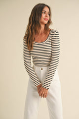 Stripe Pattern Round Neck Long Sleeve Top