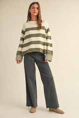 Silicy Black & White Striped Sweater Top