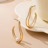 Gold-Tone Double Wave Pearl Hoop Earrings