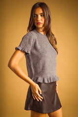 Ruffle Hem Short Sleeve Sweater