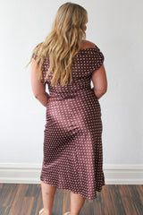Satin Polka Dot Cowl Neck Maxi Dress