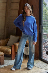 Knit Sweater Rolled Round Neck Pullover Top 2 Colors!