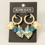 Heart Locket And Flower Charm Earrings