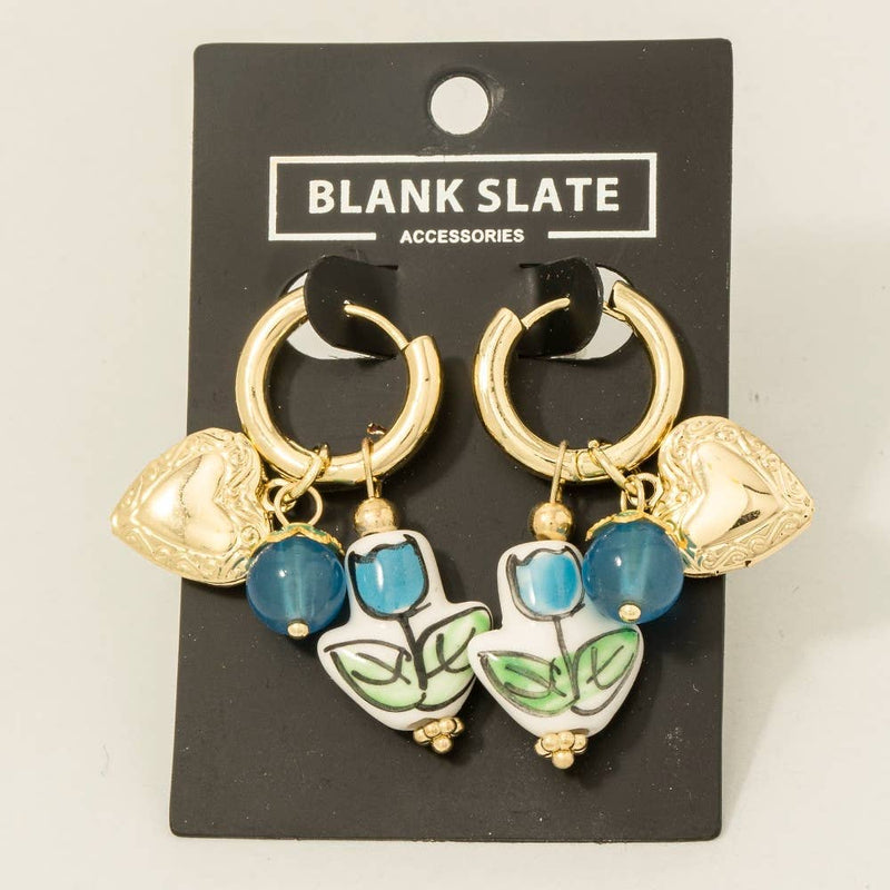 Heart Locket And Flower Charm Earrings
