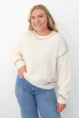 Multi Color Contrast Detail Knit Top