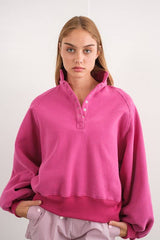 Essential Snap Button Sweater Fuchsia