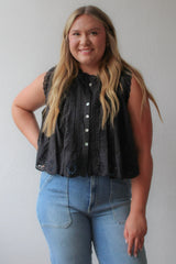 Woven Cotton Eyelet Buttondown Sleeveless Top