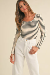 Stripe Pattern Round Neck Long Sleeve Top