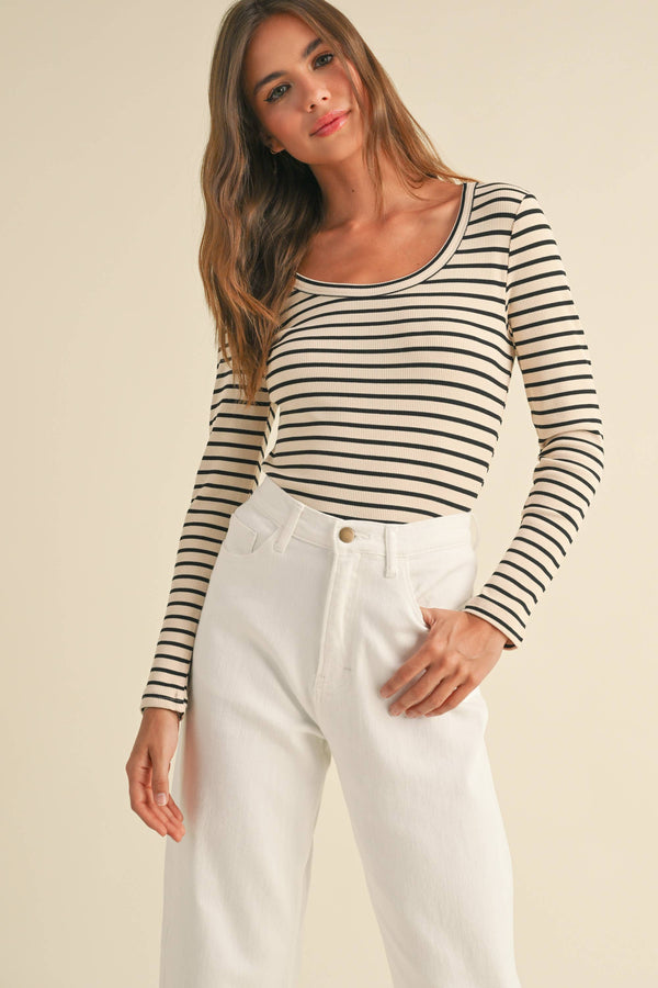 Stripe Pattern Round Neck Long Sleeve Top