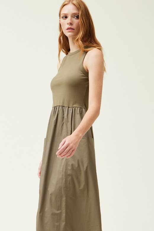 Jersey Mixed Cotton Maxi Dress