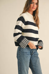 Silicy Black & White Striped Sweater Top