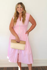 Striped Front Zip Midi Dress 2 Colors!