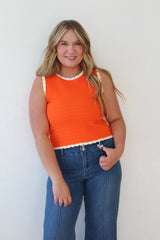 Contrast Crochet Trim Knit Tank