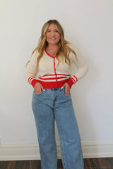 GREYLIN Piper Plunge Neck Stripe Button Front Knit Top