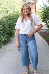 Eyelet V-Neck Tie Front Top