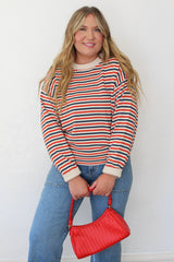 Knit Sweater Multi Color Striped Cotton Crew Neck