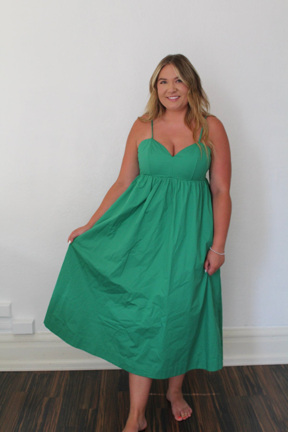 Libby Green Boned Bodice Midi Dress Medium