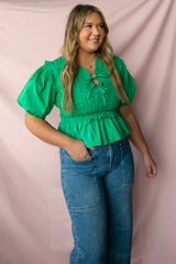 Front-Tie Shirring Blouse Top