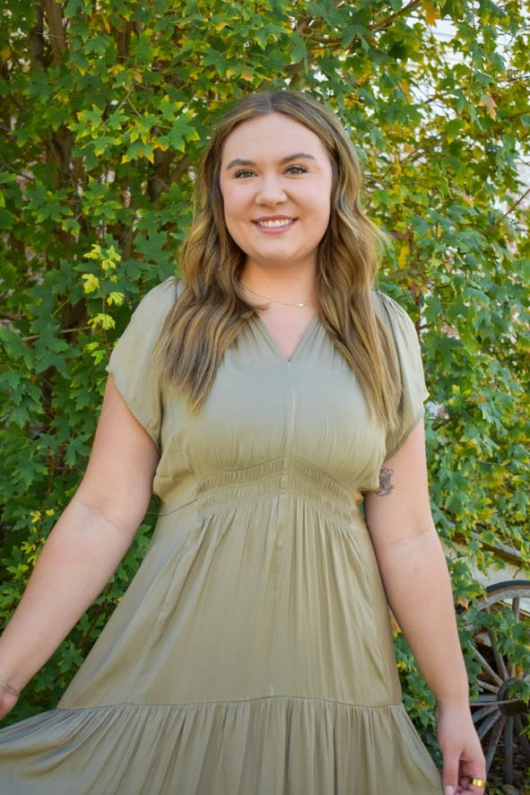 Riggs Ruffle Satin Midi Dress 2 Colors!