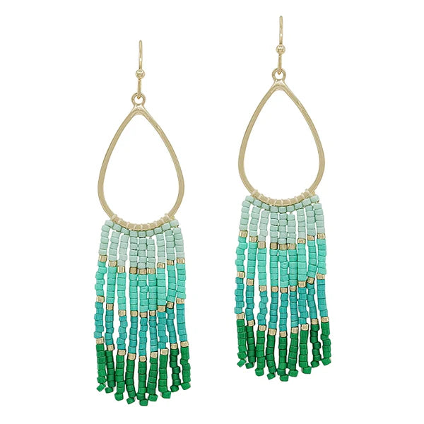 Mint to Teal Seed Bead Teardrop Earrings