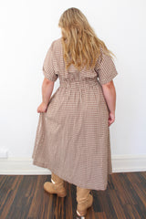 Woven Cotton Gingham Print Button Down Flare Maxi