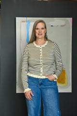 Striped Ruffle Wave Button Knit Cardigan