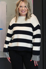 Silicy Black & White Striped Sweater Top