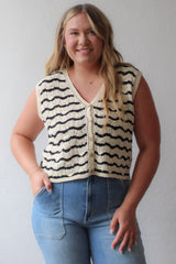Knit Sweater Cotton Nylon Striped Vest Top