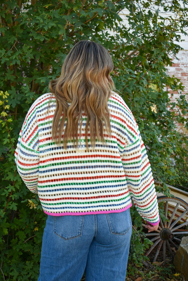 Brisa Striped Crochet Sweater