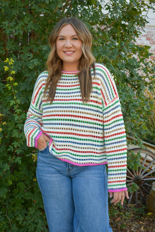 Brisa Striped Crochet Sweater