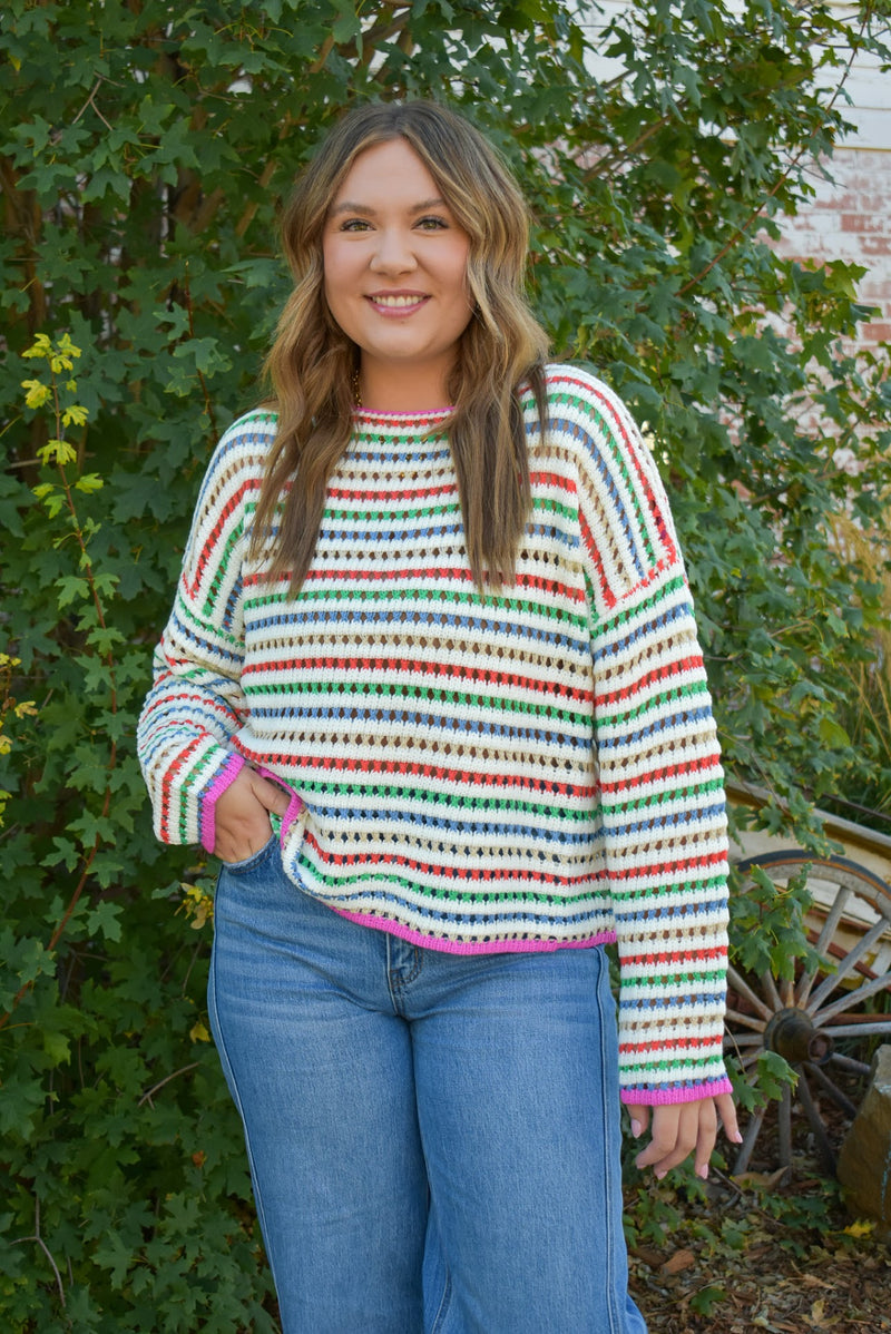 Brisa Striped Crochet Sweater