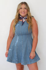 Denim Cotton Round Neck Sleeveless Mini