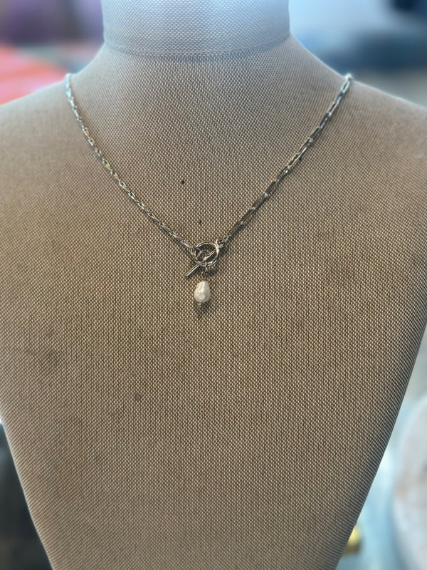 Toggle Pearl Charm Necklace