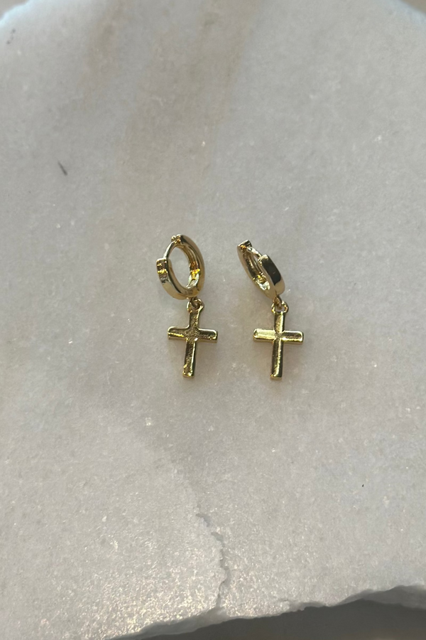 Dainty Cross Charm Hoop Earrings