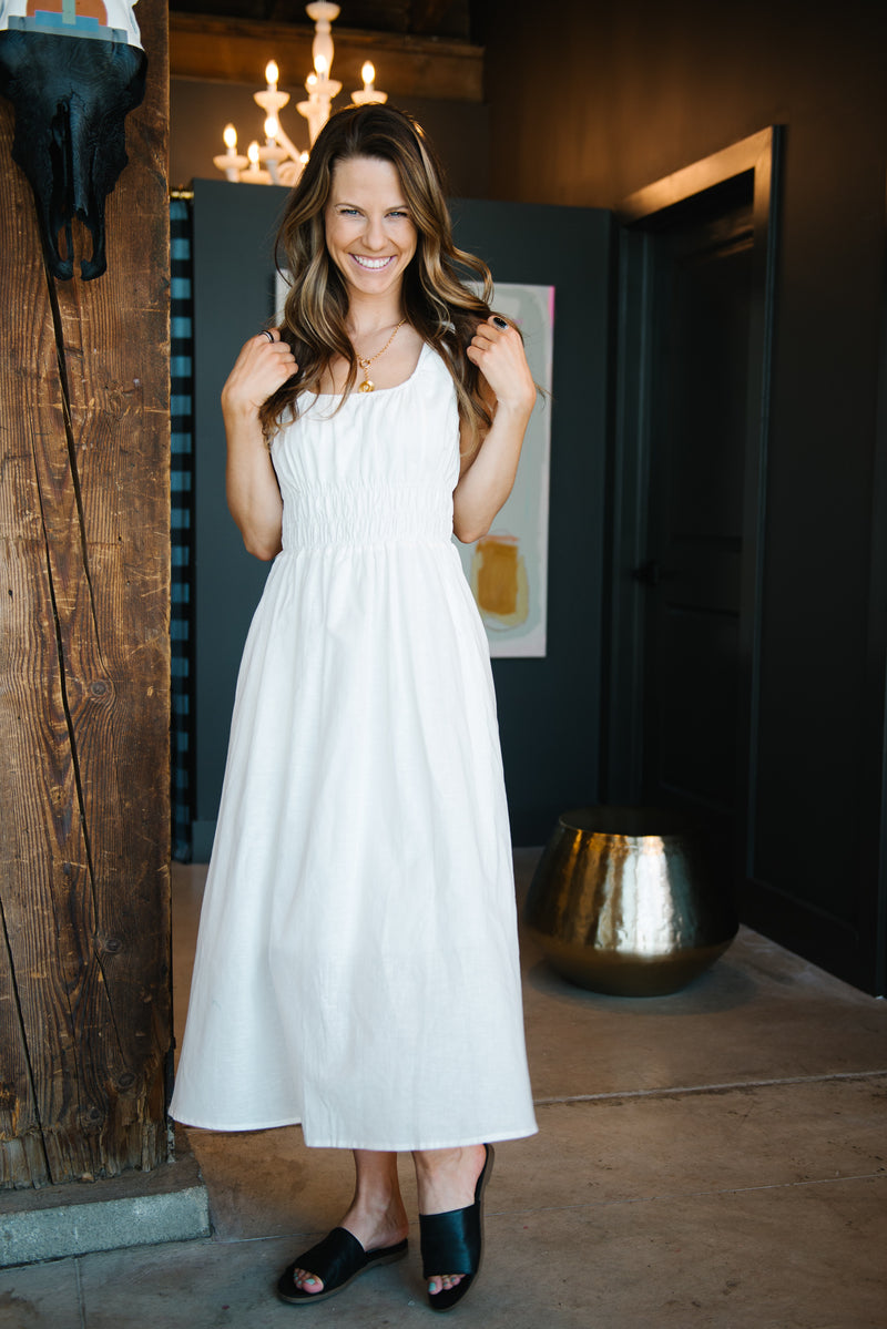 Ivory Linen Midi Dress