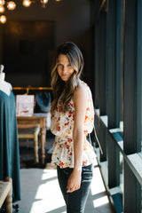 Cream Floral Sleeveless Top