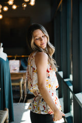 Cream Floral Sleeveless Top