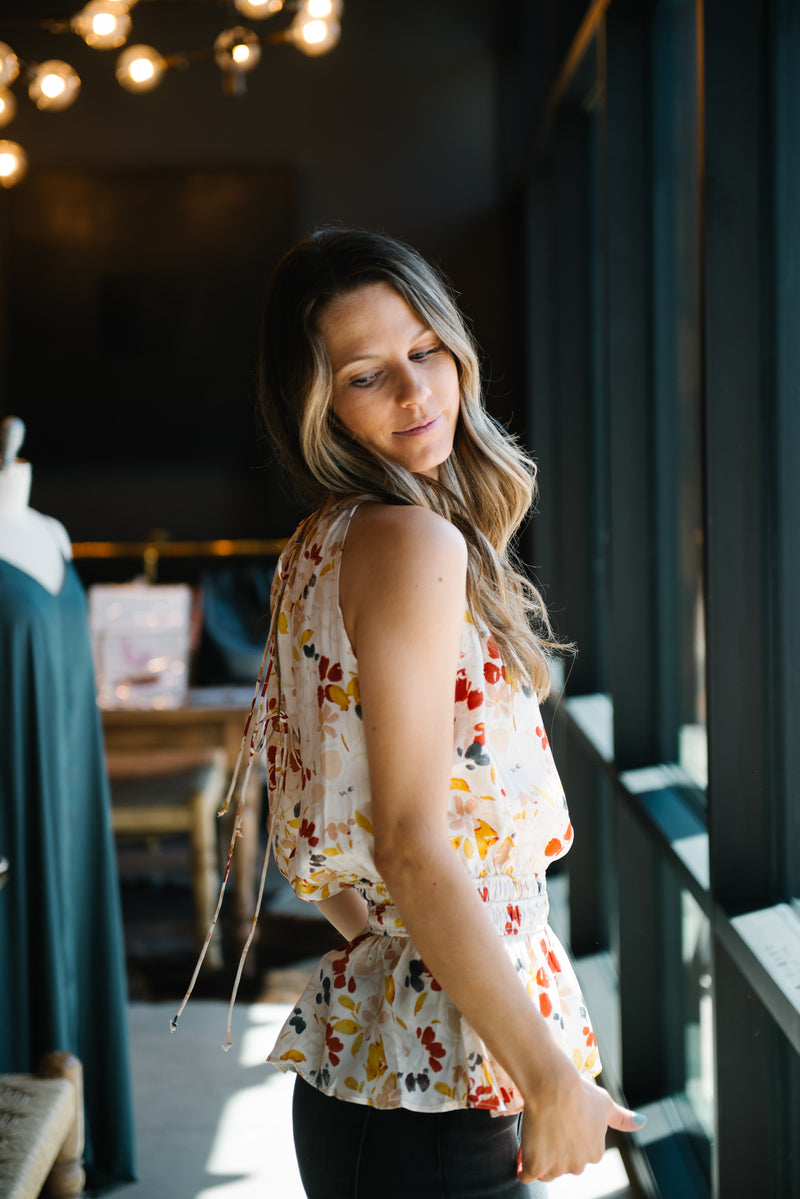 Cream Floral Sleeveless Top